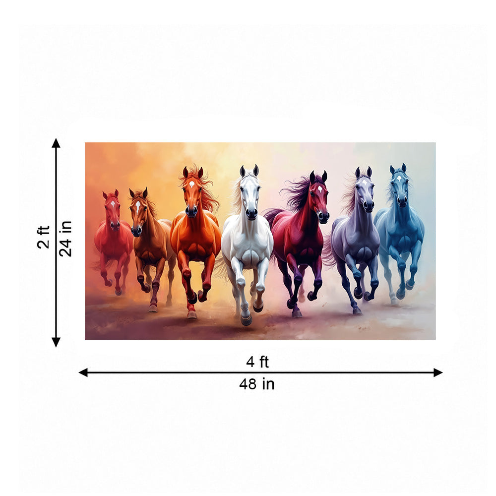 Colorful Seven Horses Wall Painting | Canvas Wall Art for Living Room, Bedroom & Office