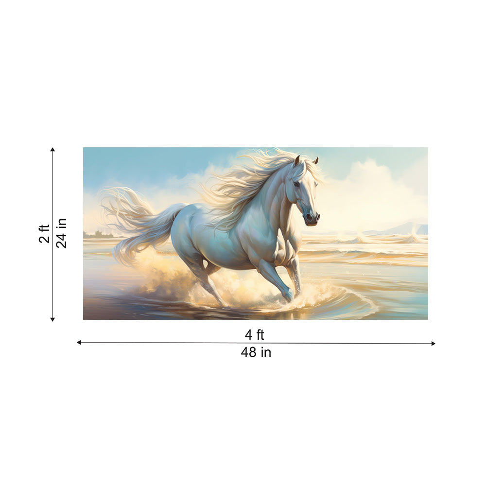 White Running Horse Wall Painting | Canvas Wall Art for Living Room, Bedroom & Office