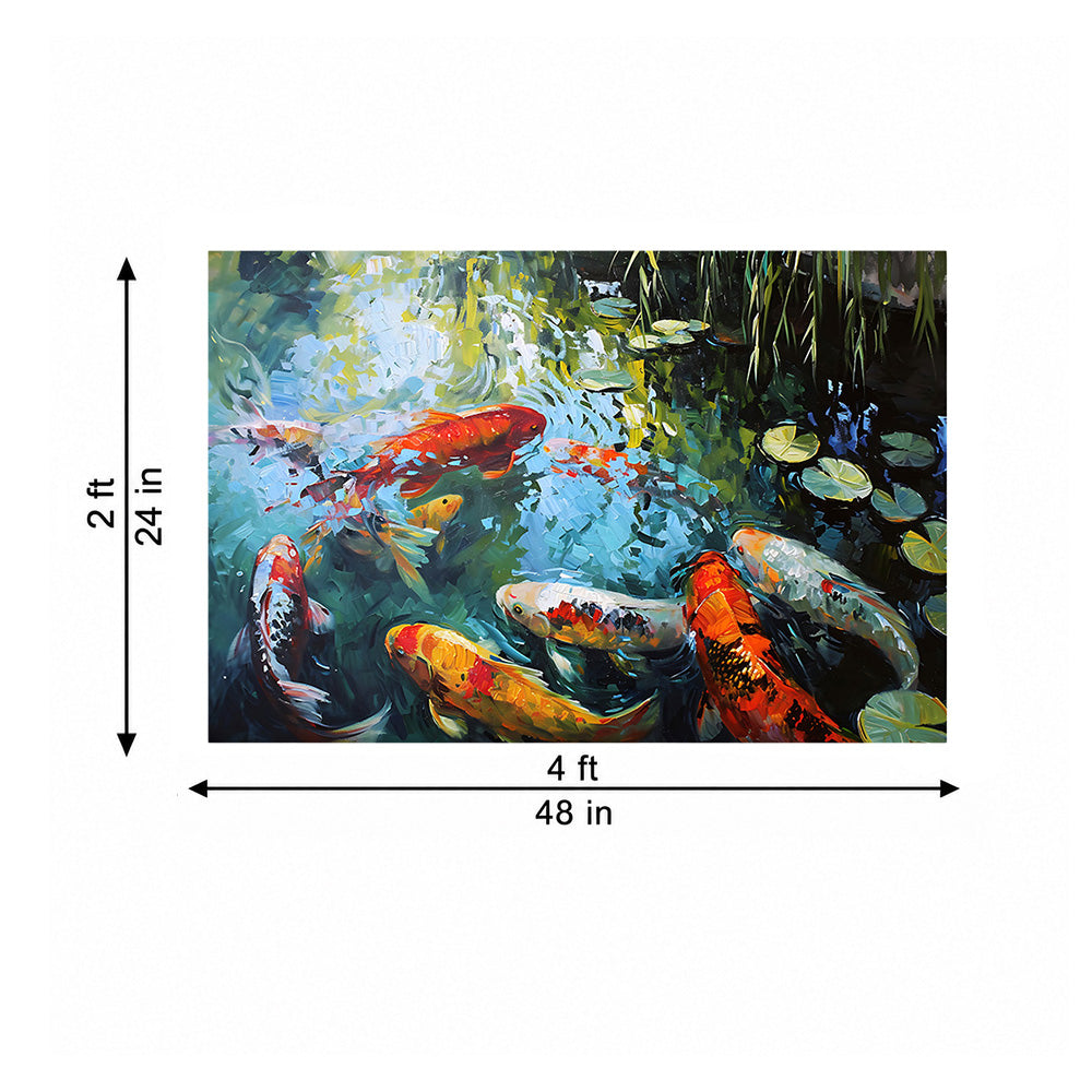 Koi Pond Nature Wall Painting | Canvas Wall Art for Living Room, Bedroom & Office