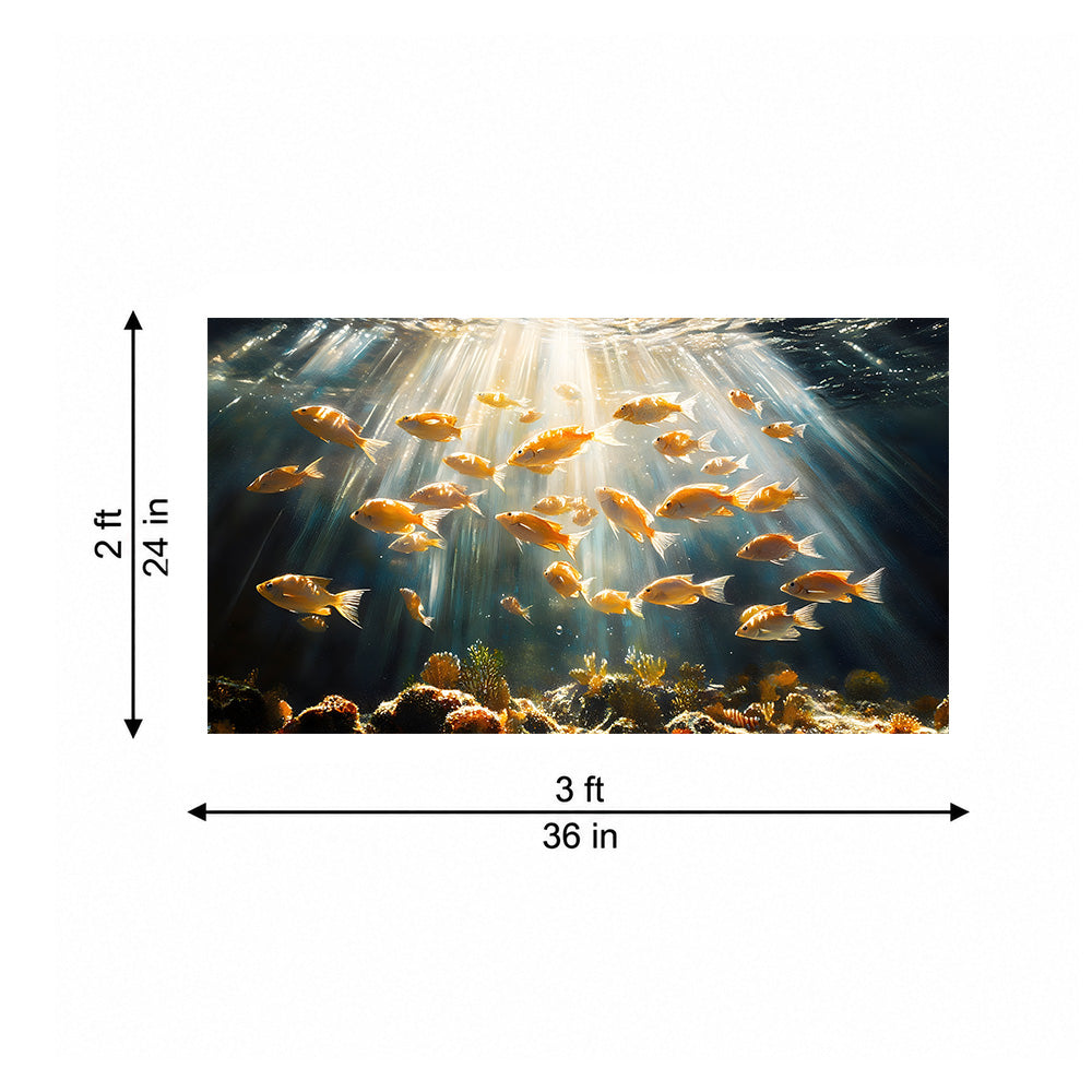 Underwater Fish School Wall Painting | Canvas Wall Art for Living Room, Bedroom & Office