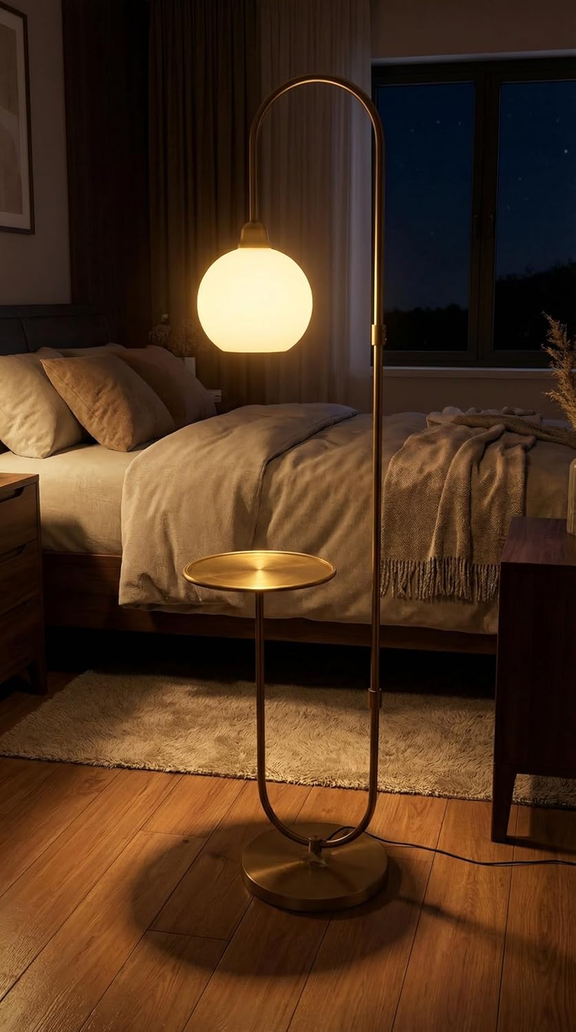 Modern Shelf Floor Lamp with Frosted Globe