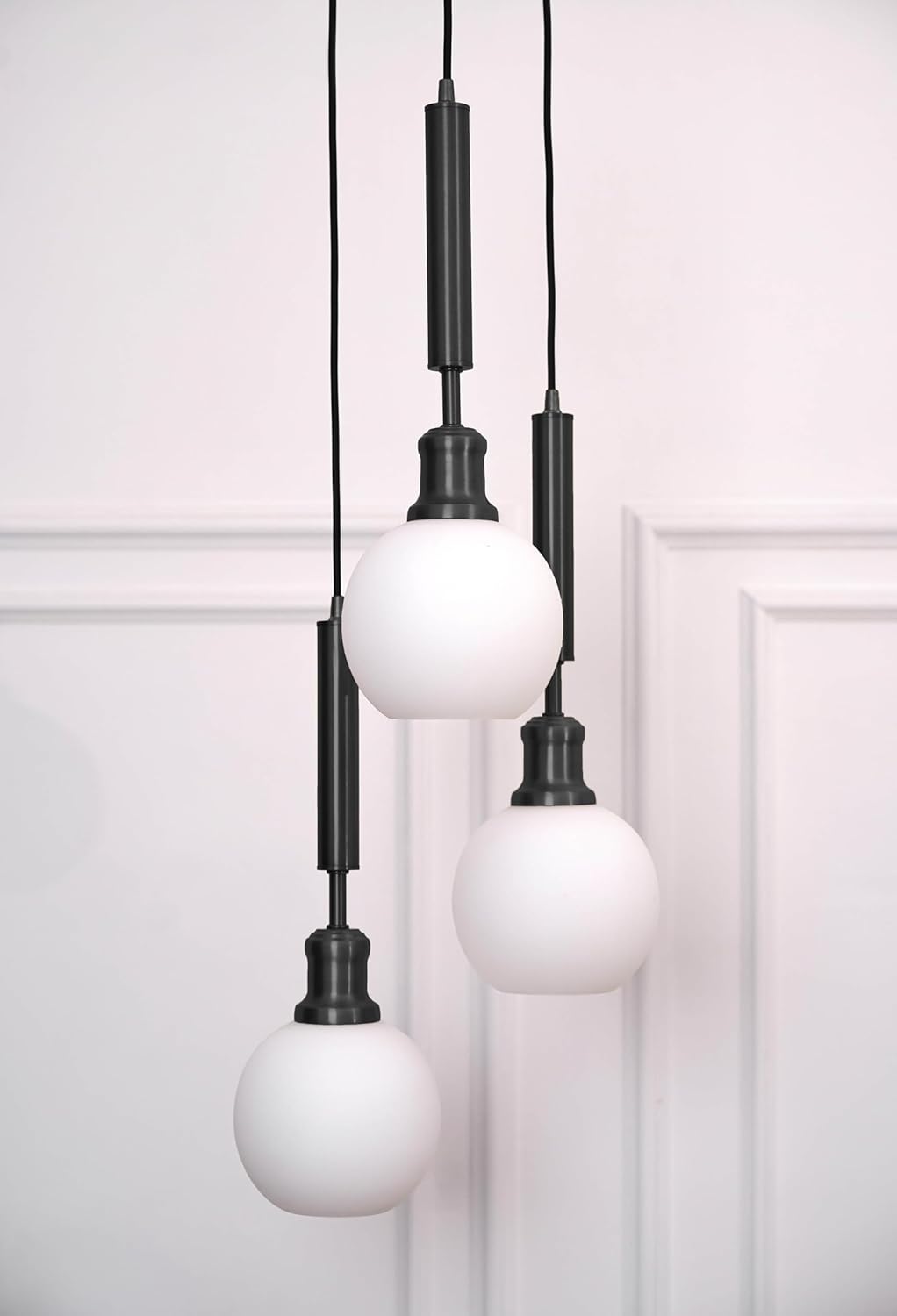 Black Triple Globe Pendant with Frosted White Glass