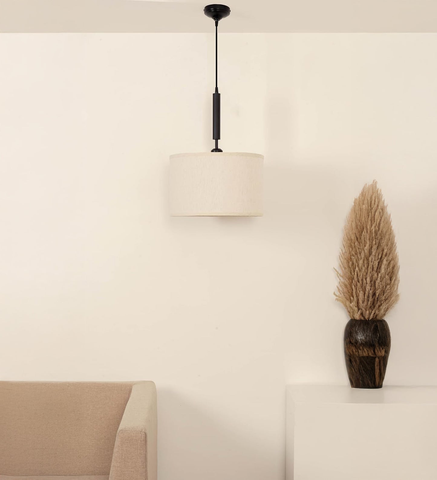Black Fabric Pendant with 14" Off White Shade