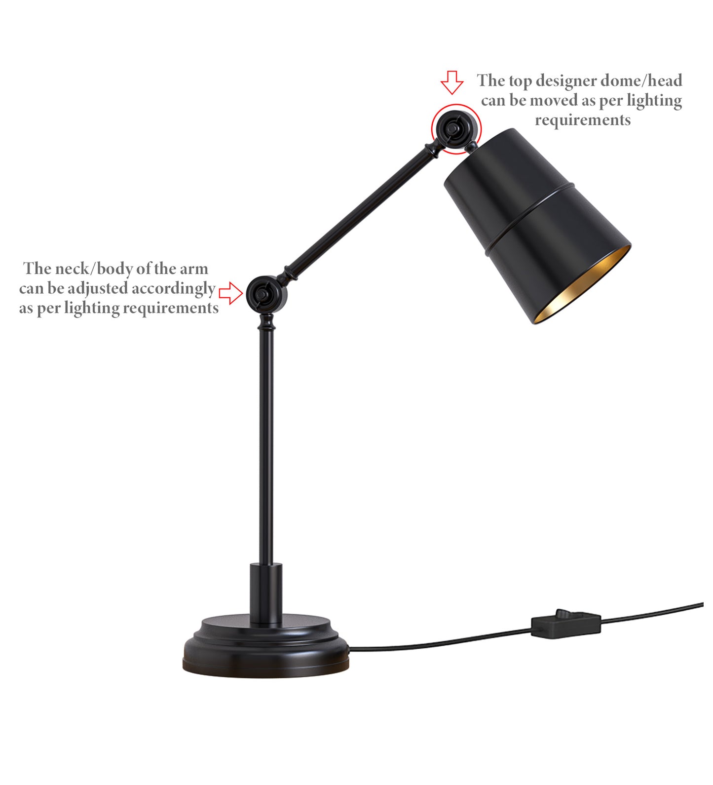 Adjustable Study Desk Lamp, Black β Movable Arm