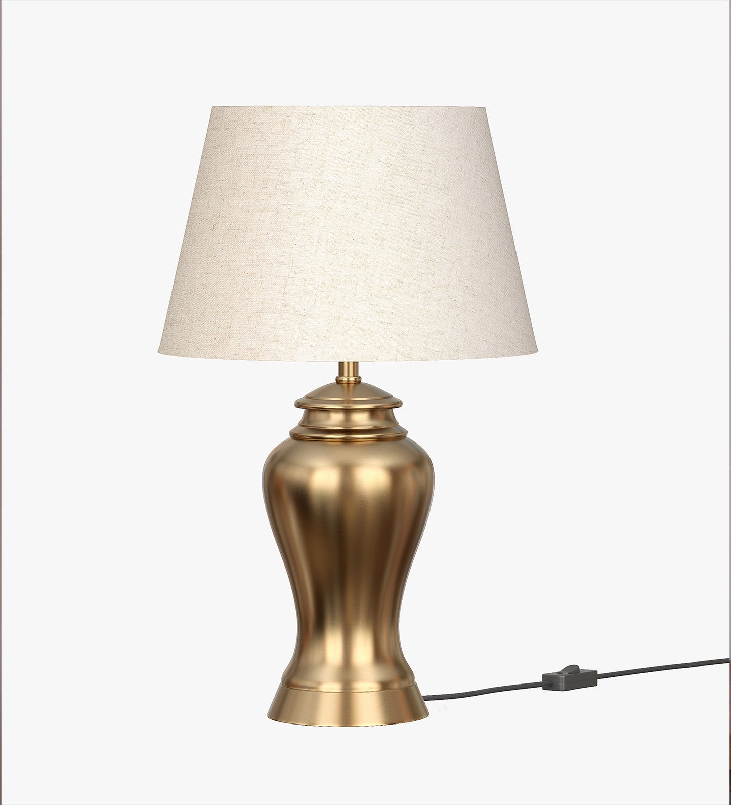 Antique Gold Brass Table Lamp (23") – Off-White 14" Shade