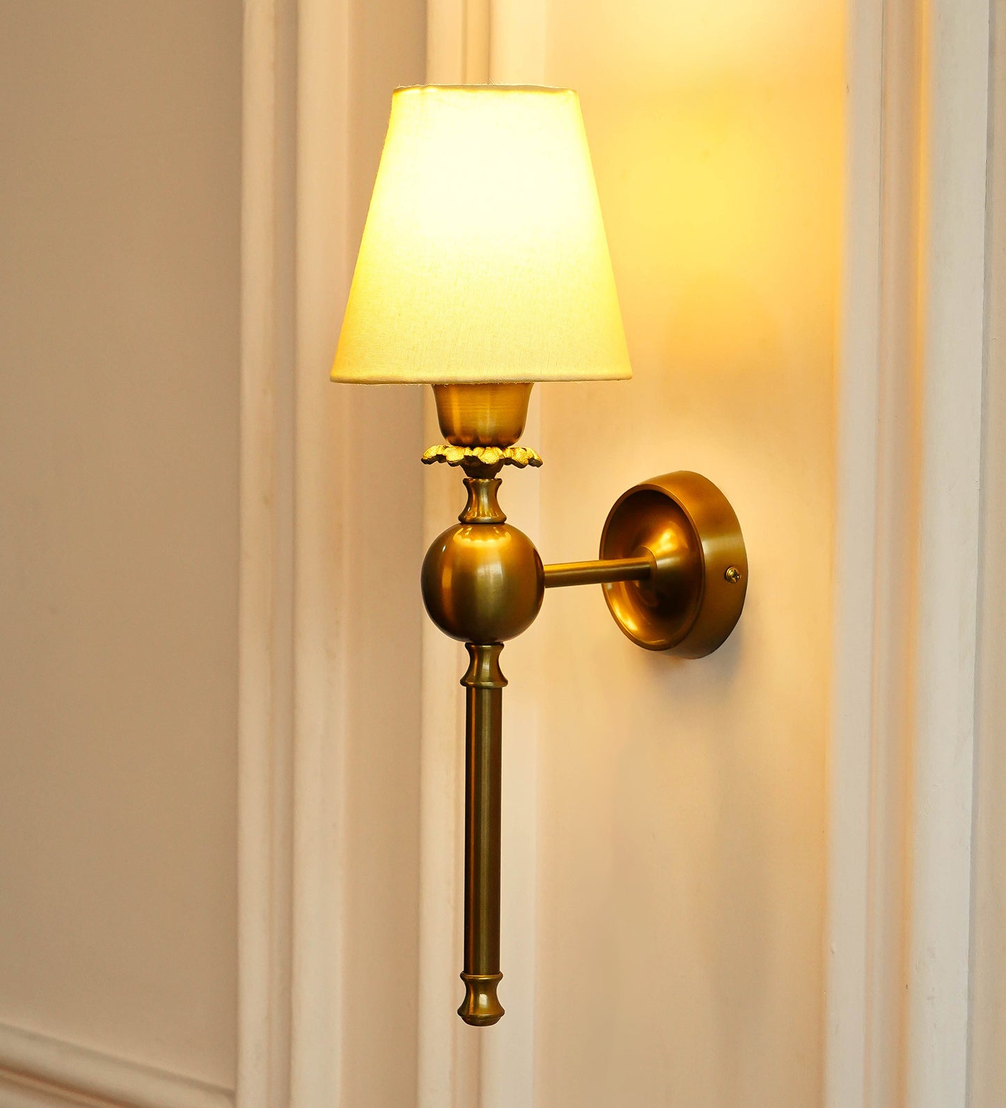 Ball Wall Lamp with Cream Fabric Shade