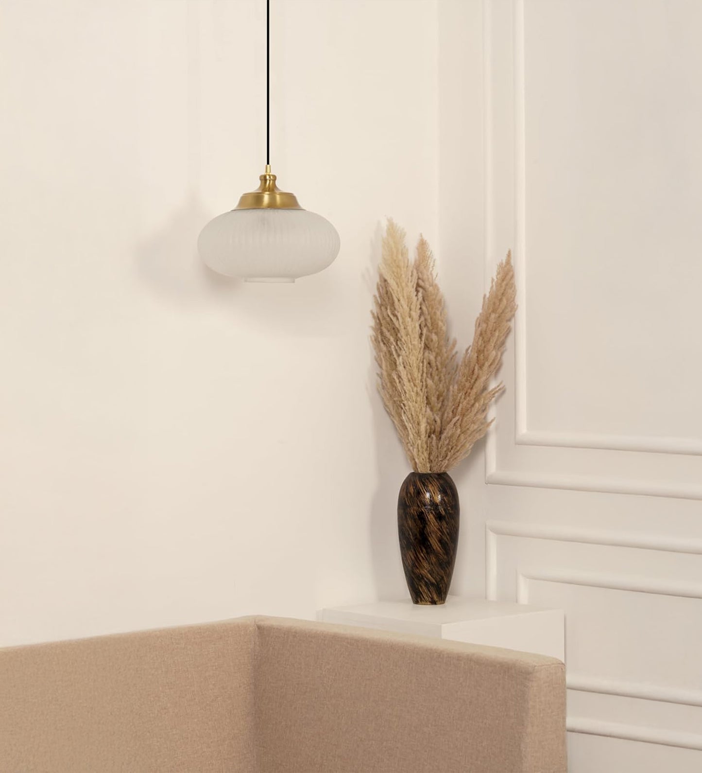 Ribbed Melon Frosted Glass Pendant