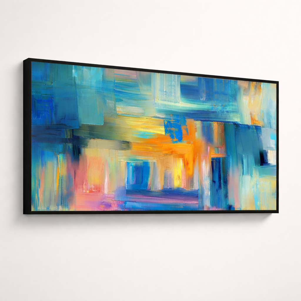 Azure Motion β Blue Gold Modern Abstract Canvas Wall Art 48x24