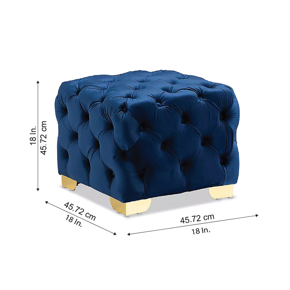 Blue Velvet Tufted Ottoman - Gold Base