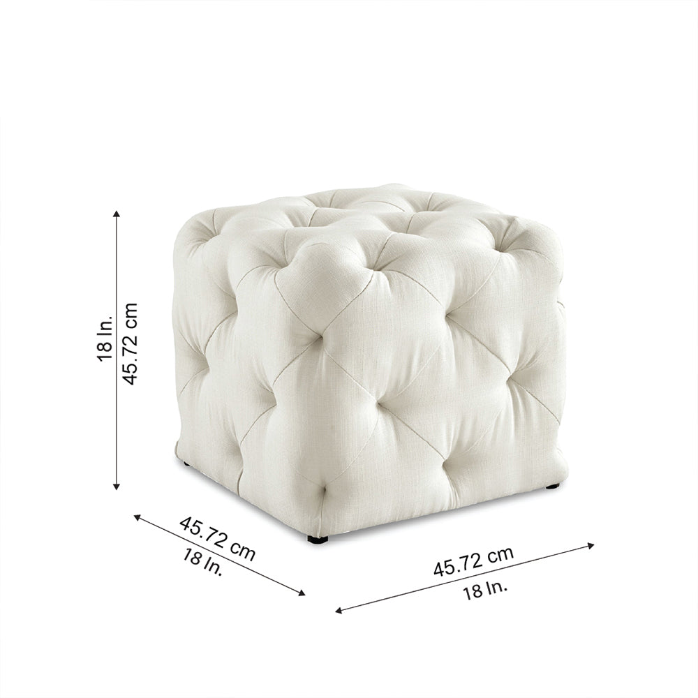 Colchester White Velvet Ottoman Cube - Wood Base