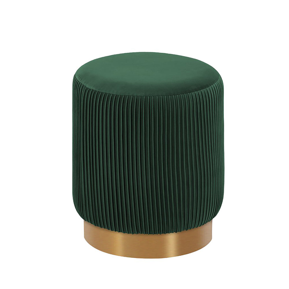 Damato Green Velvet Round Ottoman - Gold Base