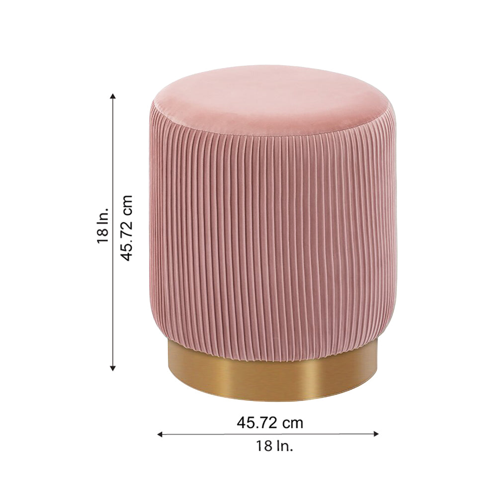 Damato Pink Velvet Round Ottoman - Gold Base