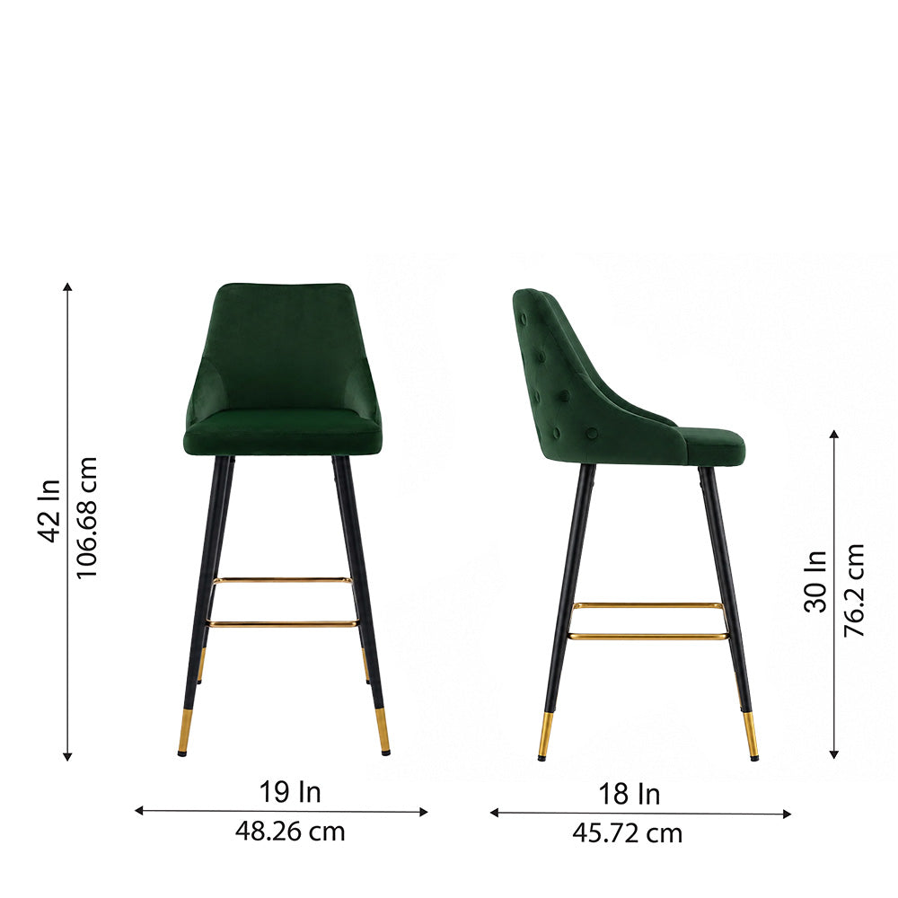 Green Upholstered Bar Stool with Gold Accents