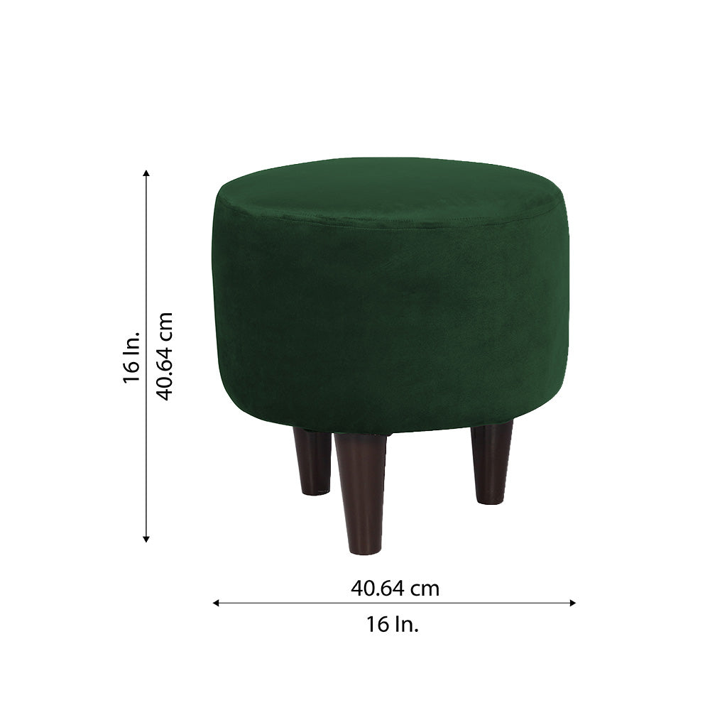Green Velvet Round Ottoman - Wood Legs
