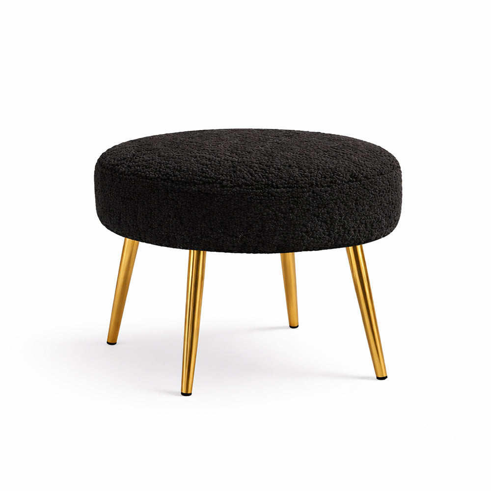 Luna Bouclé Black Ottoman - Gold Legs