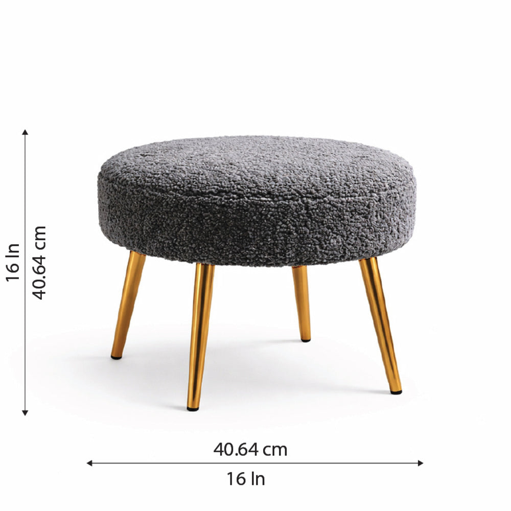 Luna Bouclé Grey Ottoman - Gold Legs