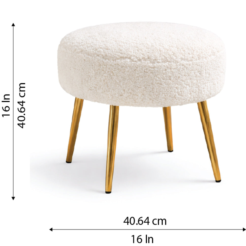 Luna Bouclé White Ottoman - Gold Legs