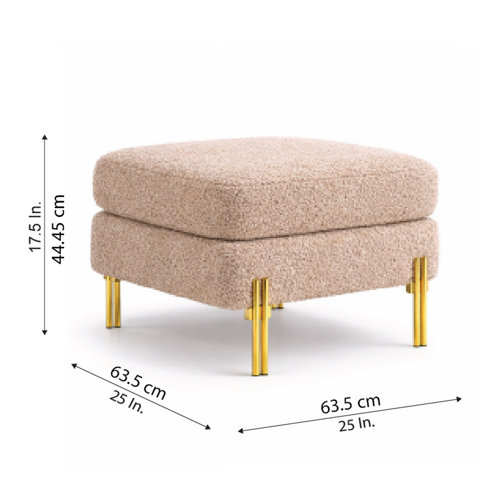 Luxe Light Brown Bouclé Ottoman - Gold Legs