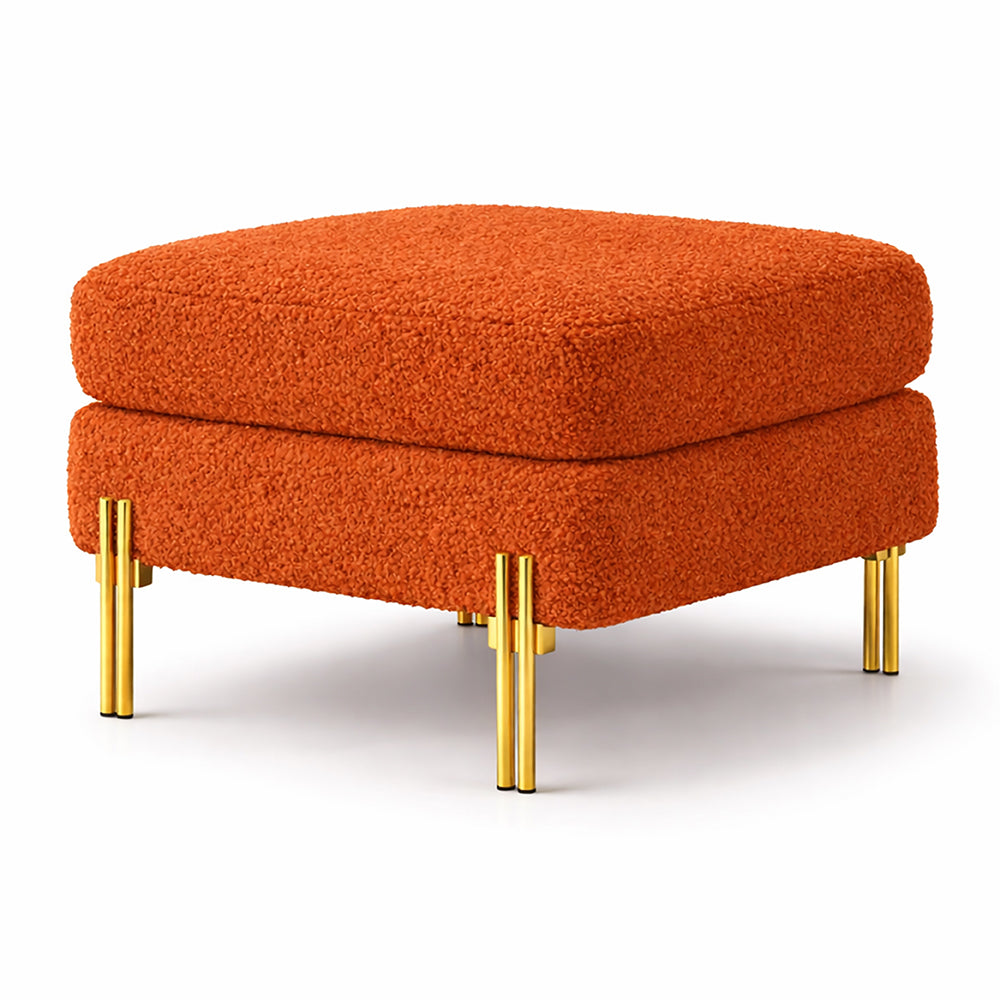Luxe Orange Bouclé Ottoman - Gold Legs
