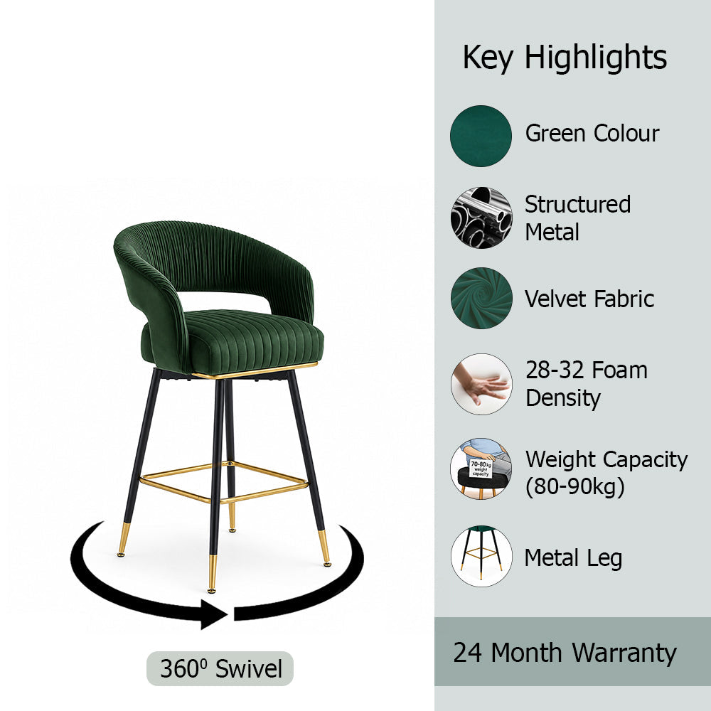 Mixoy Emerald Green Velvet Bar Stool