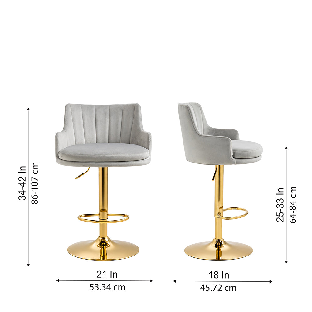 Oliver Grey Velvet Adjustable Bar Stool
