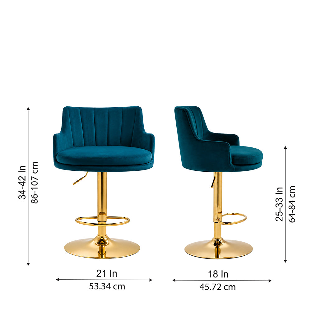 Oliver Teal Blue Velvet Adjustable Bar Stool
