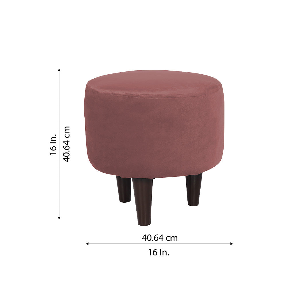 Pink Velvet Round Ottoman - Wood Legs