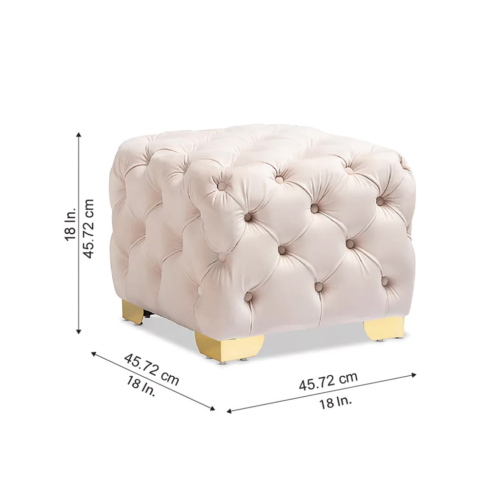 Pink Velvet Tufted Ottoman - Gold Base