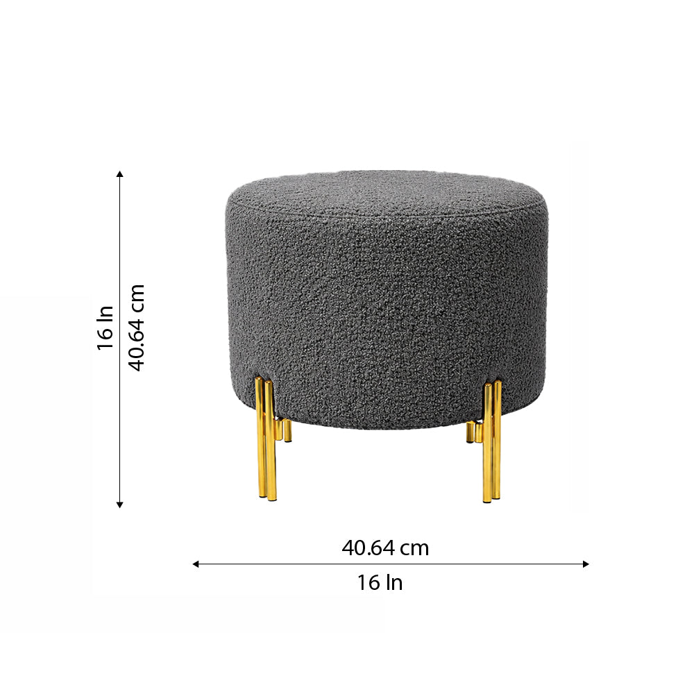 Premium Bouclé Grey Ottoman - Gold Legs