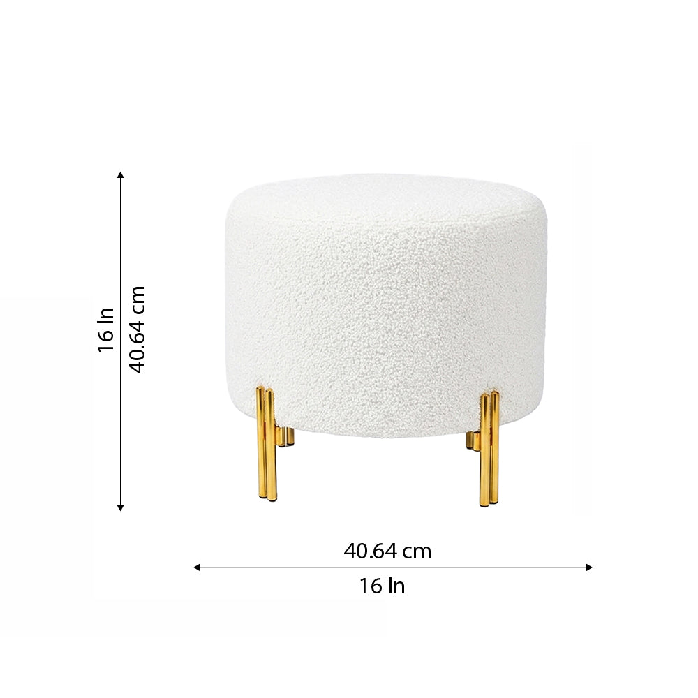Premium Bouclé White Ottoman - Gold Legs