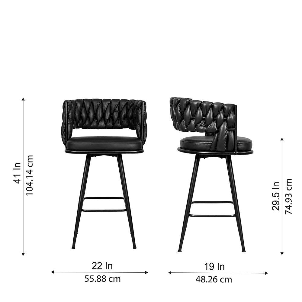Presley Black Braided Faux Leather Bar Stool