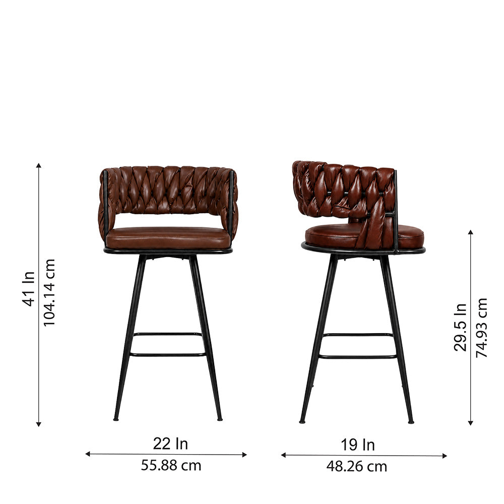 Presley Brown Braided Faux Leather Bar Stool