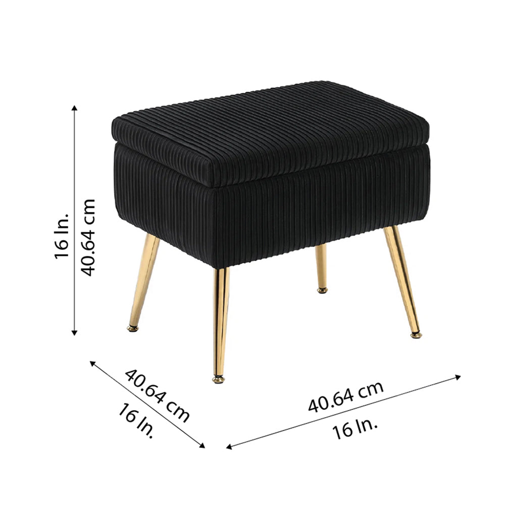 Ribbed Black Ottoman - Gold Legs