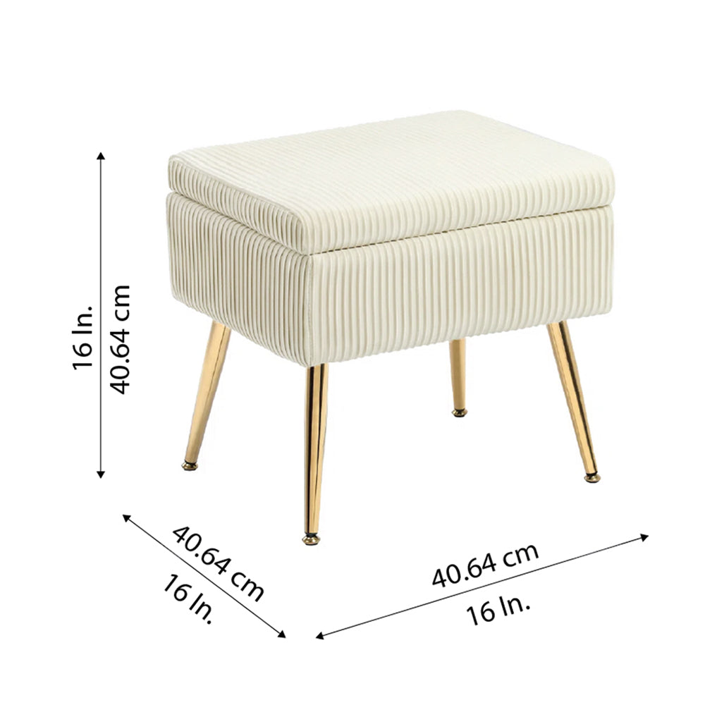 Ribbed Off White Ottoman - Gold Legs