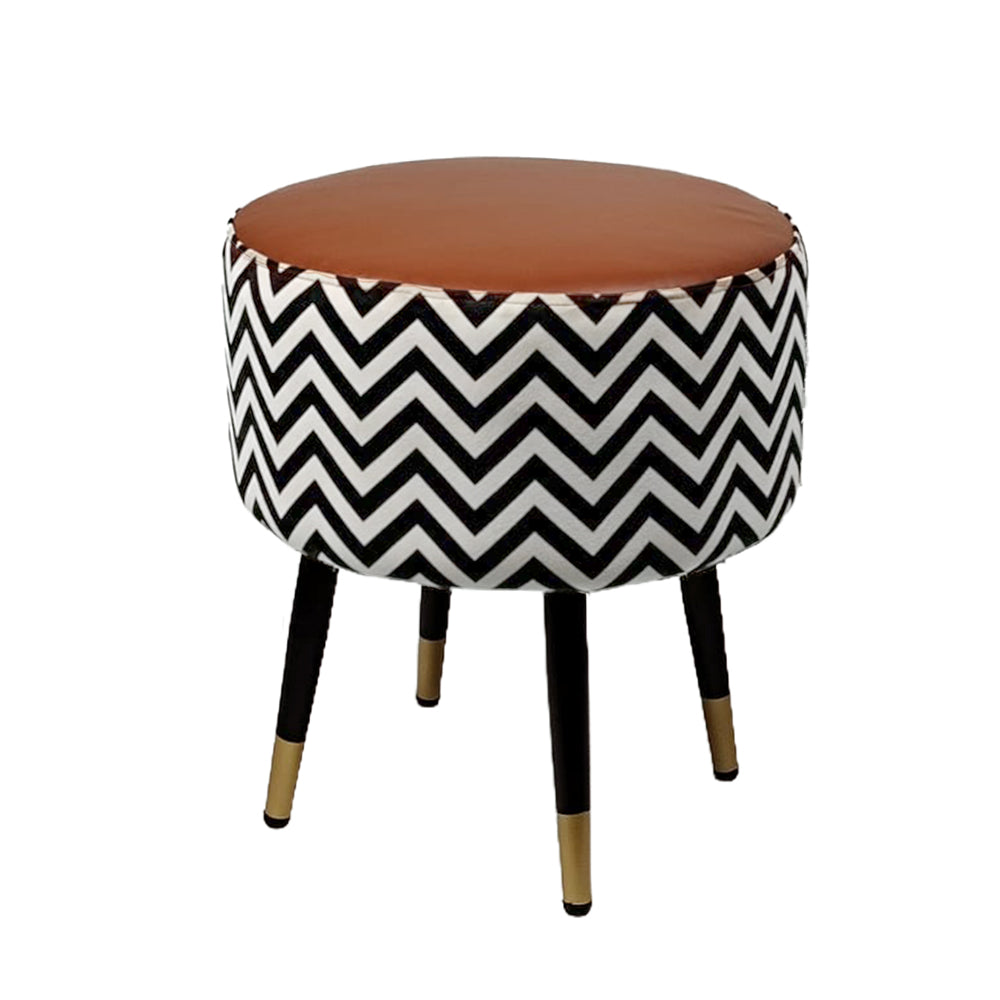 Zig Zag Brown Black Chevron Ottoman - Gold Tips