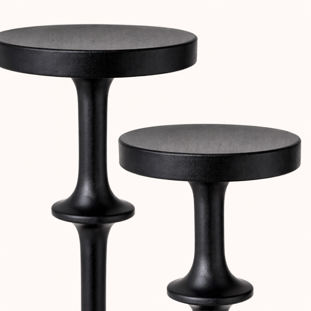 Midnight Black Aluminum Candle Holders – Modern Pillar Floor Stands (Set of 2)