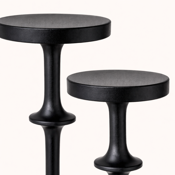 Midnight Black Aluminum Candle Holders – Modern Pillar Floor Stands (Set of 2)