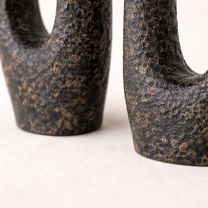 Bugle Back Sculptural Aluminum Vase Set – Textured Decorative Vases (Set of 2)