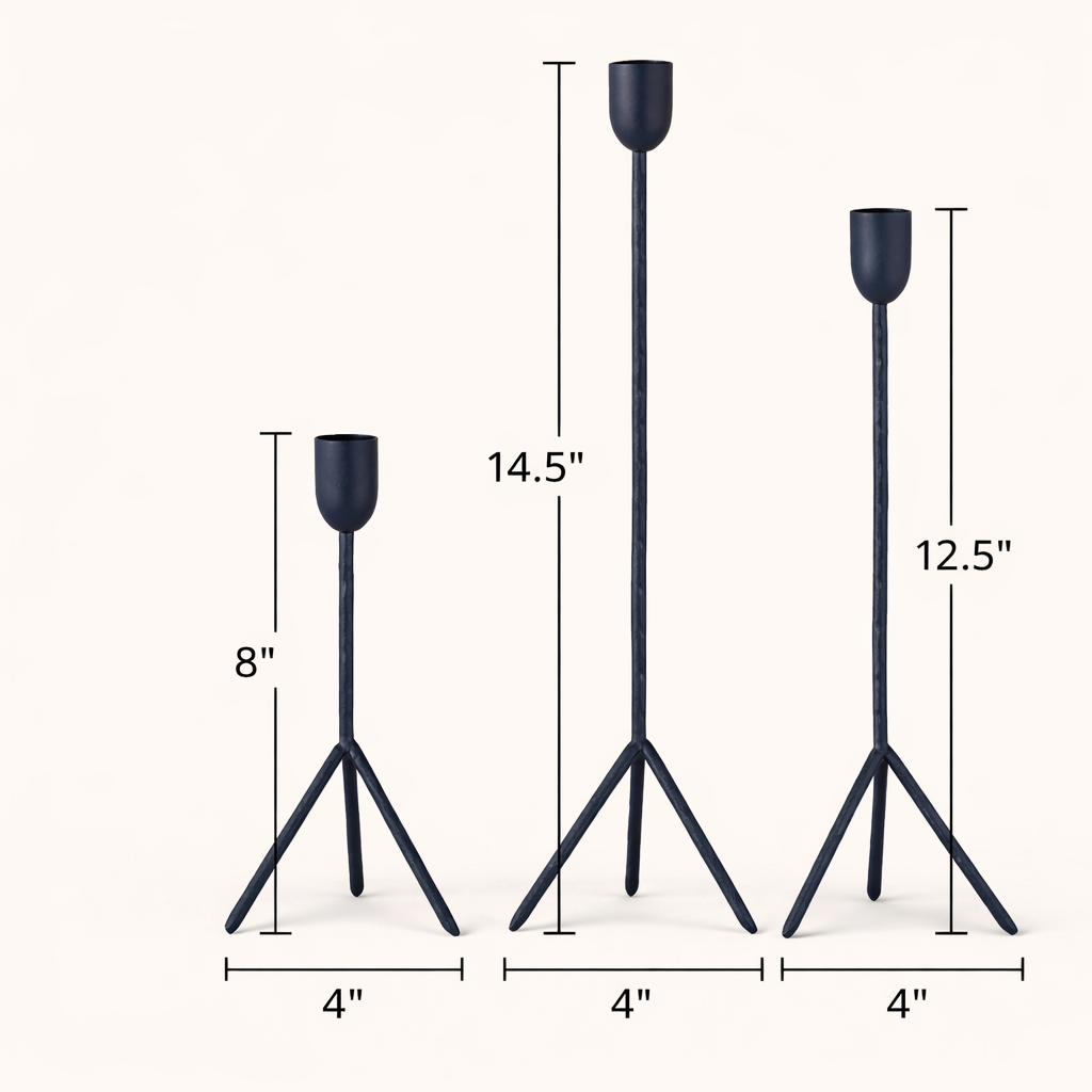 Obsidian Tripod Black Iron Candle Holders – Modern Taper Stand Set (Set of 3)