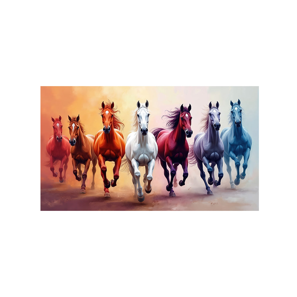 Colorful Seven Horses Wall Painting | Canvas Wall Art for Living Room, Bedroom & Office