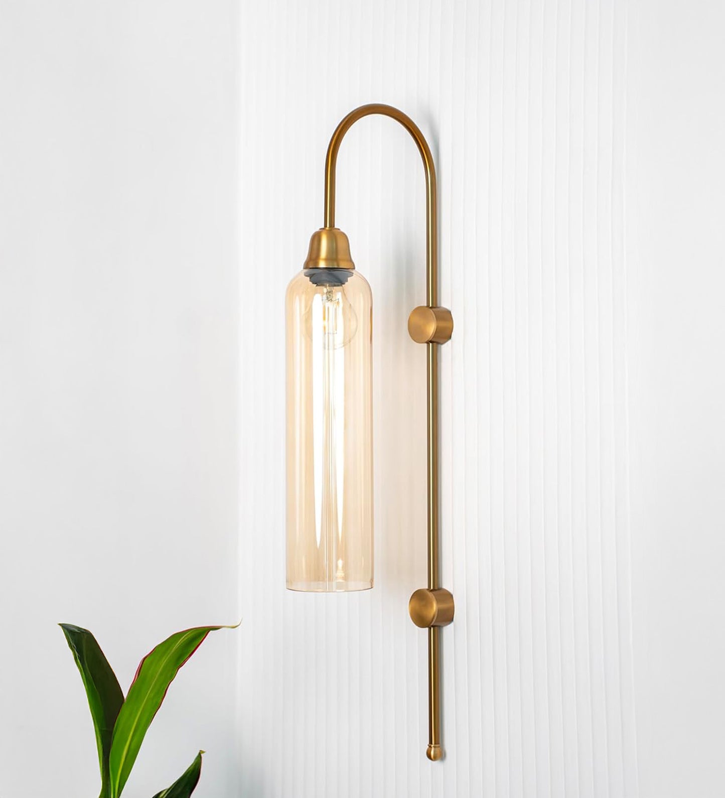 Modern Wall Lamp Antique Brass with Golden Glass
