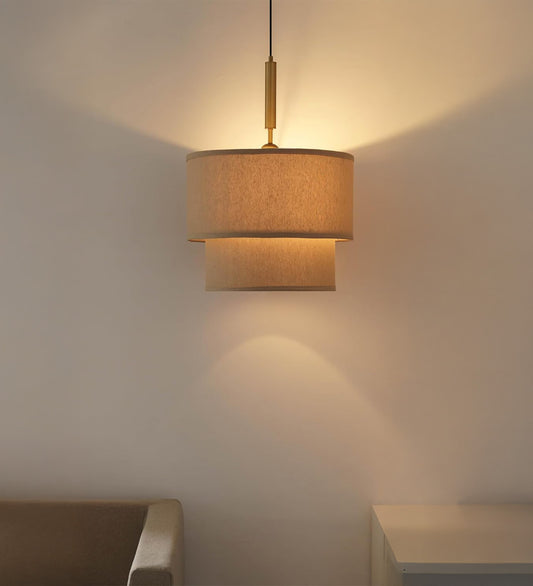 Double Decker Pendant with Beige Shade