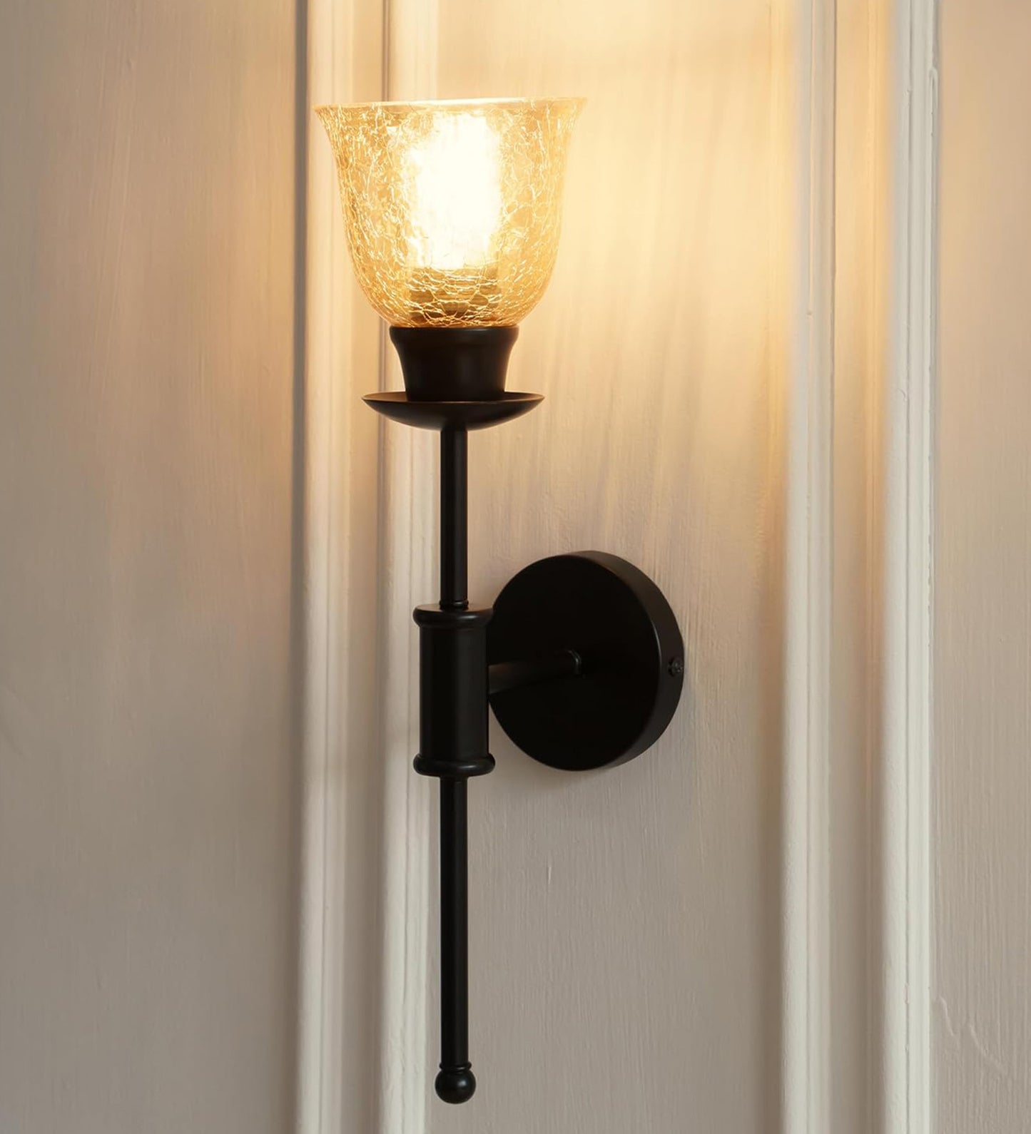 Black Spacer Wall Lamp with Crackled Cup Glass