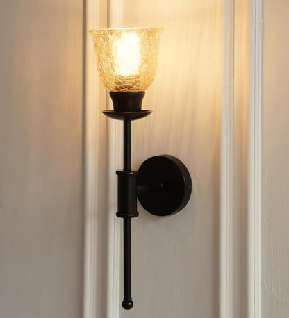 Black Spacer Wall Lamp with Crackled Cup Glass