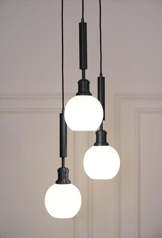 Black Triple Globe Pendant with Frosted White Glass