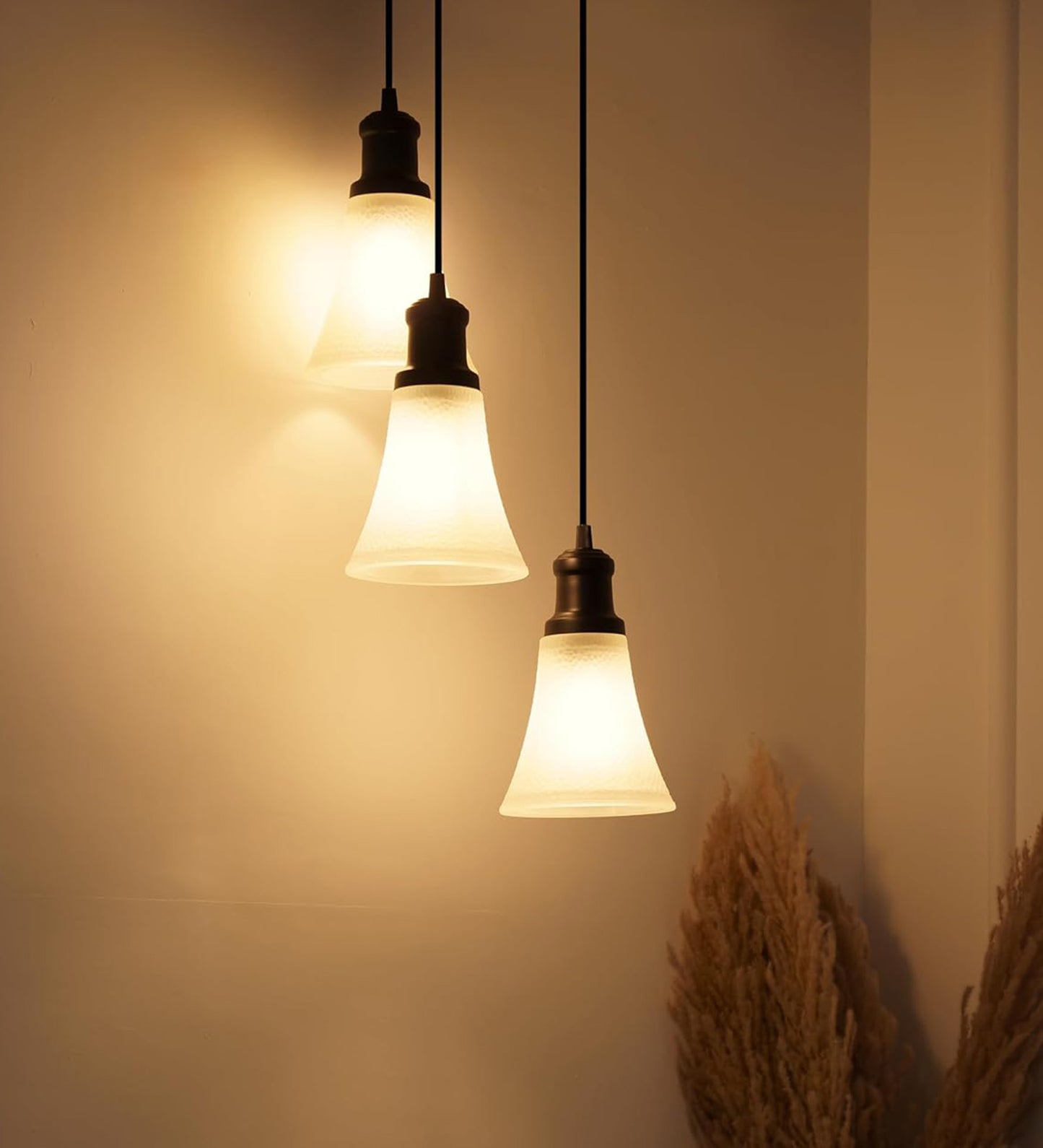 Black Triple Pendant with Frosted Hammered Glass