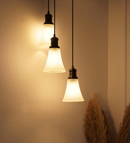 Black Triple Pendant with Frosted Hammered Glass