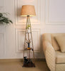 3 Shelf Floor Lamp Antique Brass with Jute Shade