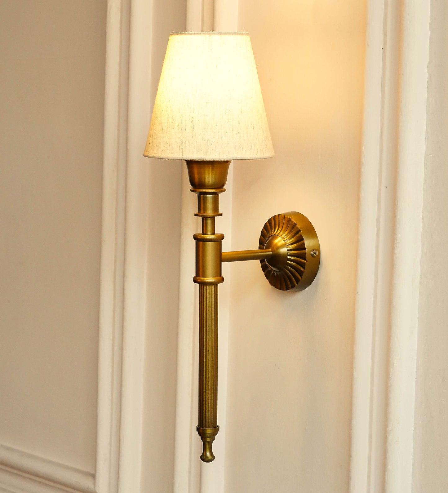 Corrugated Wall Lamp with Off White Fabric Shade