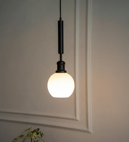 Black Globe Pendant with Frosted White Glass